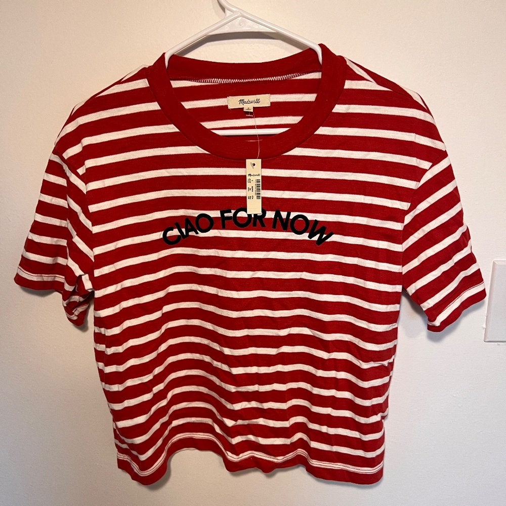 New With Tags Striped Ciao For Now Tee Madewell Size Small Red and White - Picture 4 of 7